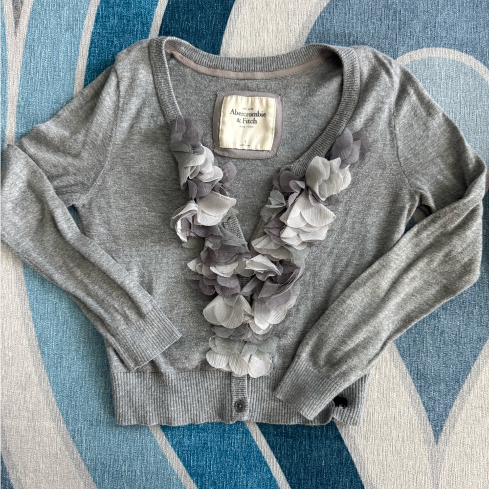 Abercrombie & Fitch Gray Cardigan Sweater with Ruffles